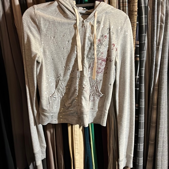 ✨Vintage Express Graphic metallic paint splatter gray hoodie - Picture 2 of 6